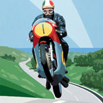Giacomo Agostini on the MV Augusta - gouache on paper 36 x 48cm by Simon Taylor