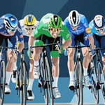 Mark Cavendish winning his record 34th Tour de France Stage - gouache on paper 60 x 46cm by Simon Taylor