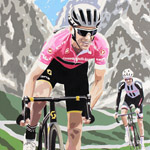 Giro Hero, Simon Yates at the Giro, painting on paper 46 x 58cm by Simon Taylor