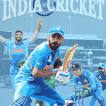 India Cricket Team, gouache on paper 36 x 48cm by Simon Taylor