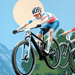 Tom Pidcock, Olympic Mountain Bike Champion, gouache on paper 36 x 48cm by Simon Taylor