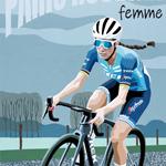Lizzie Deignan en route to winning the first Paris Roubaix Femme, gouache on paper 36 x 48cm by Simon Taylor
