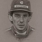 Ayrton Senna - Black & White Chalk on Paper approx A3 by Simon Taylor