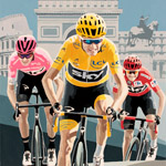 Froomey's Tour Triple, gouache on paper 36 x 48cm by Simon Taylor - Private Commission for Chris Froome